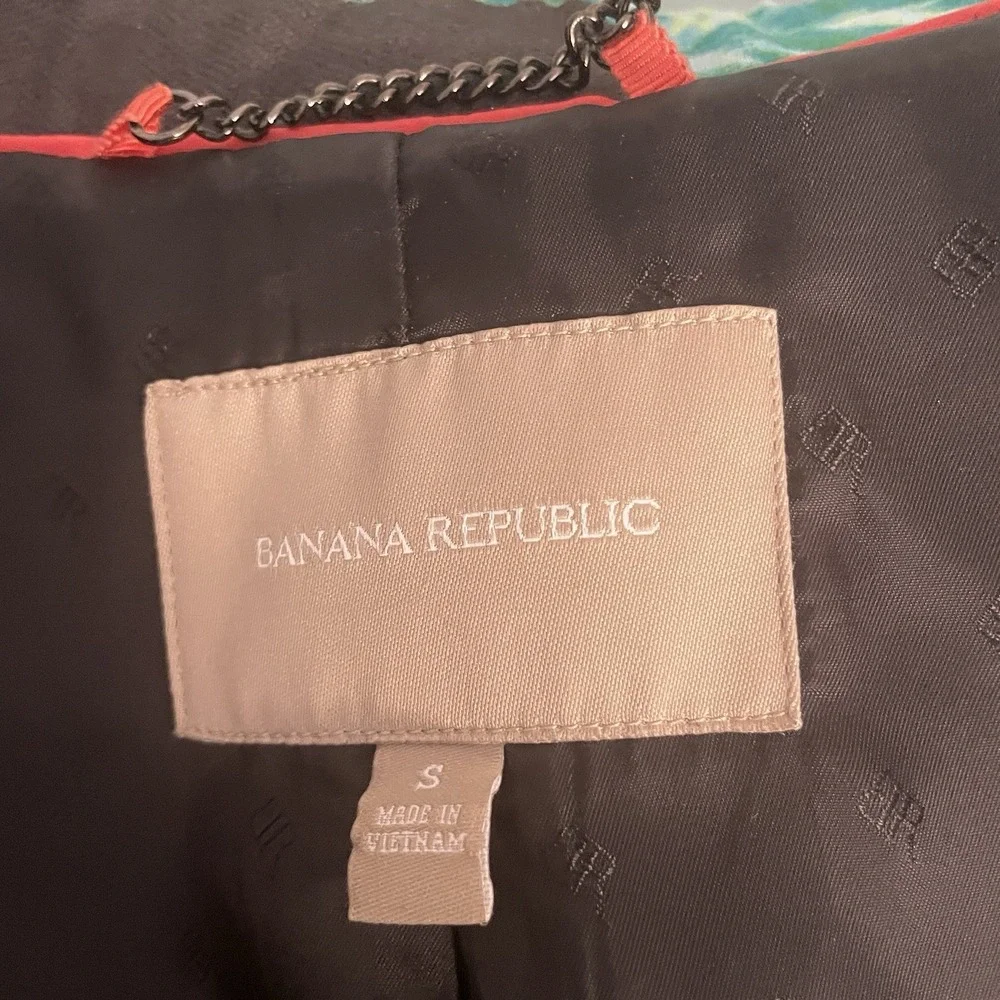 BANANA REPUBLIC Sz S Floral Belted Trench Coat Green Multicolor Double‎ Breasted